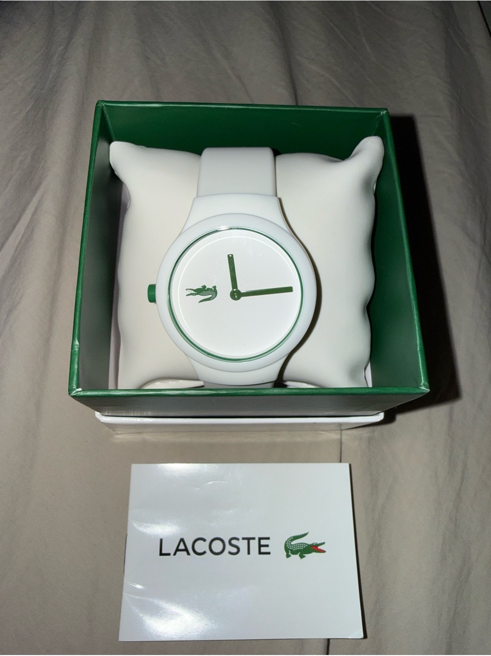 Lacoste White Watch with Green Accents